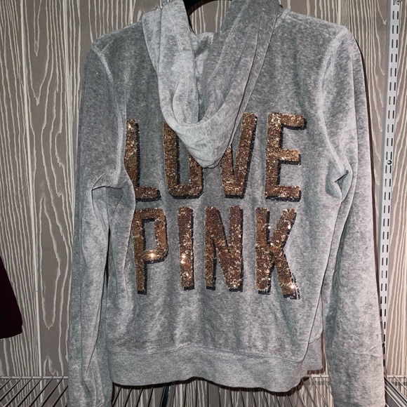 Victorias Secret PINK Gray hoodie with gold - Picture 3 of 4